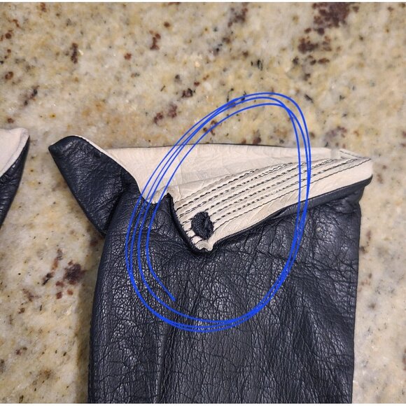 Vintage Size S Blue Leather 8" Gloves Nautical Look Fold over Wrist - Picture 5 of 13